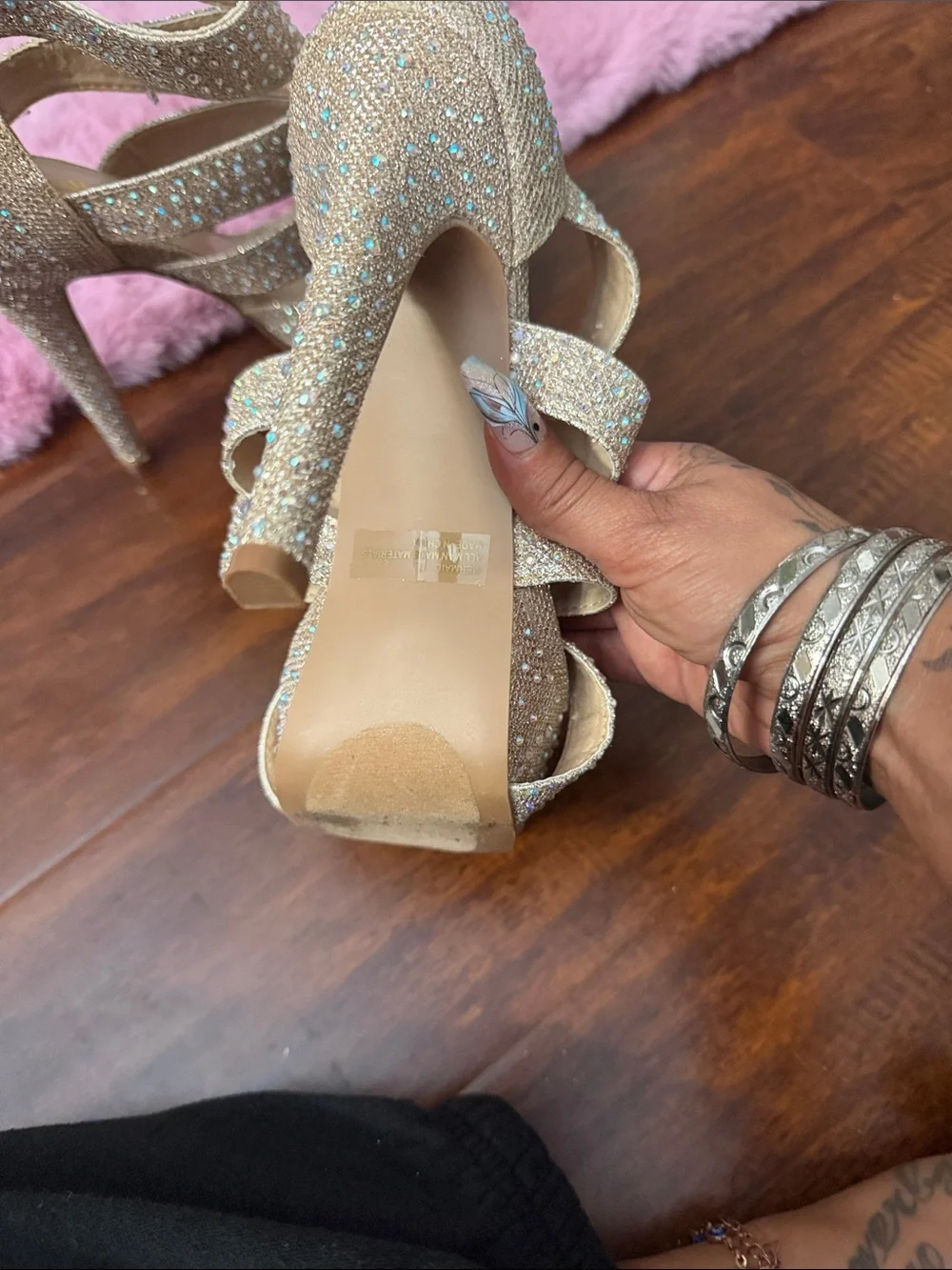 Charlotte Russe Sparkling Rose Gold Strappy Platform Heels